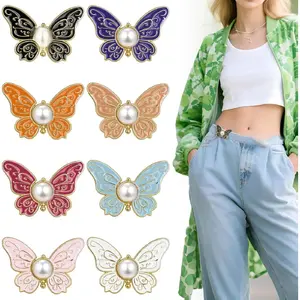 (Random Default Gift)Waist Clip, Pant Waist Tightener, Retro Butterfly Pants Waists Tightener, Adjustable Jeans Button Pin Pant Clips, Detachable Pants Tighteners, Reusable Jean Buttons for Women Loose Jeans