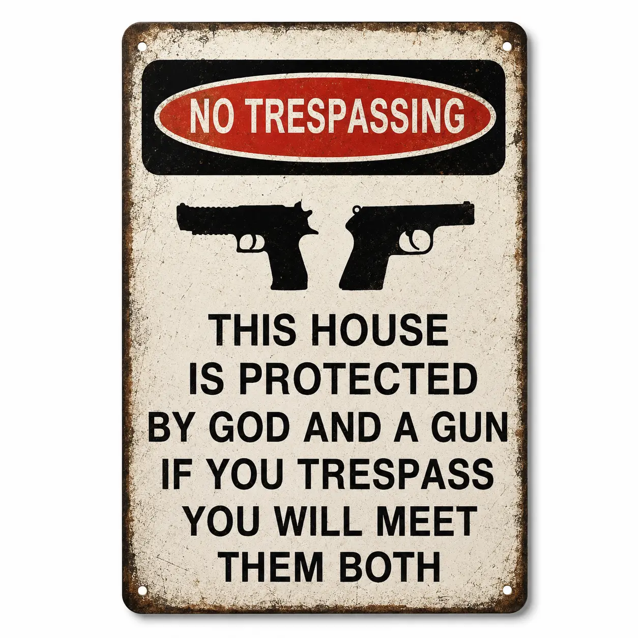 Vintage Metal Tin Sign – “No Trespassing” Funny Warning Wall Decor, Rustic Distressed Farmhouse Garage & Home Security Sign, 8x12 Inch Retro Iron Plaque for Door, Farm, Shed, Man Cave