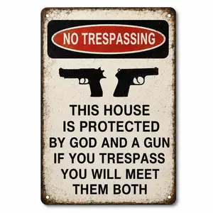 Vintage Metal Tin Sign – “No Trespassing” Funny Warning Wall Decor, Rustic Distressed Farmhouse Garage & Home Security Sign, 8x12 Inch Retro Iron Plaque for Door, Farm, Shed, Man Cave