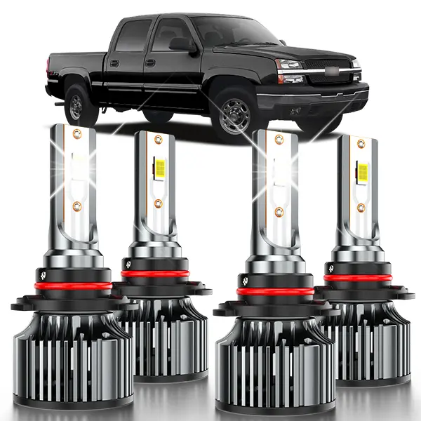 AHXLRLS Compatible for Chevy Silverado 1500 Headlight Bulbs 2500 1999 2000 2001 2002 2003 2004 2005 2006, 9006 9005 Led Headlight Bulbs Combo High Low Beam, 32000LM 500% Brightness, Plug and Play, 60000Hrs Lifespan with Cooling Fan, Pack of 4