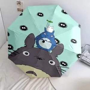 cute Totoro 13 cartoon pattern printed new umbrella, 1 automatic folding umbrella, portable foldable travel umbrella, outdoor umbrella, Christmas birthday festival gift