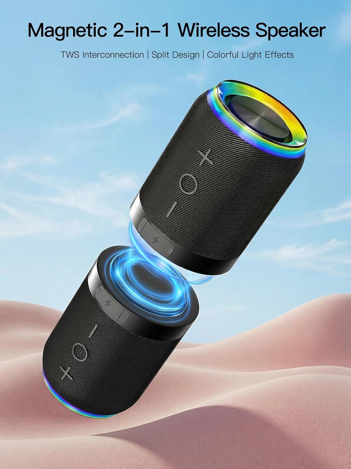 2-in-1 Magnetic Wireless Bluetooth Speaker, Waterproof Splittable Portable Speaker with V5.4 Connection, 20W Heavy Bass Stereo Sound