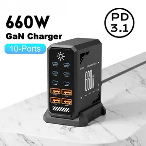 660W GaN USB C Charger Station 10 Port Fast Charger Type C PD3.1 PD3.0 PPS Quick Charger