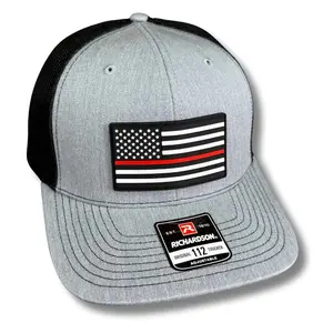 Red Line American Flag PVC Patch Hats - Firefighter Support - Richardson 112, FLEXFIT Fitted - Ponytail Caps