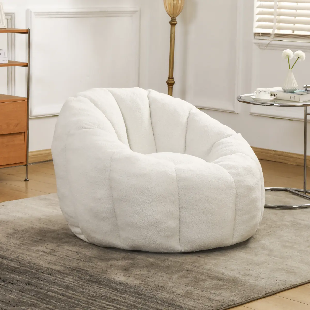 Fahuac Faux Fur Single Seat Bean Bag Chair with Large Arms, Backrest and Armrests - High-Density Memory Foam Fill, 38.6inL x 39.7inW x 25.6inH, 48H Max Expansion After Unpacking, Indoor Furniture for Playroom, Bedroom