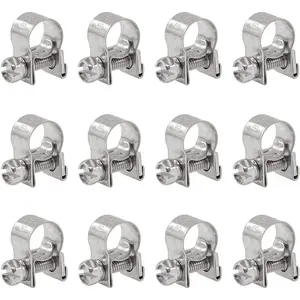 12 count Stainless Steel Mini  Injection Hose Clamps Adjustable Pipe Hose Clip Tube Clamps Assortment Kit (8-10mm)