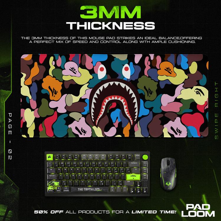 Shark Bape Mouse Pad - Multicolor Camo Hypebeast Gaming Desk Mat, Desk Mat, PC Accessories.