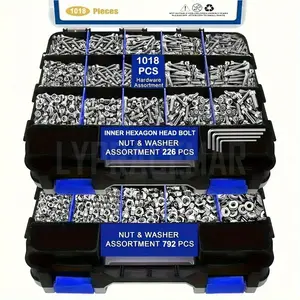 1018-piece Nut and Bolt Combination Package, High-quality Stainless Steel Hexagon Screw and Bolt Set, with A Variety of Nuts, Heavy Duty Bolts, Hex Cap Screws, Bolts, Washers, Durable Double-sided Storage Box, Exquisite Gifts for Relatives or Friends