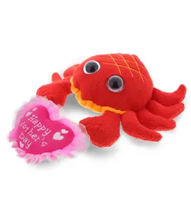 DOLLIBU 6" Polyester Red Crab Stuffed Plush Toy - Heart-Themed Mother's Day Gift, with Large Sparkling Eyes