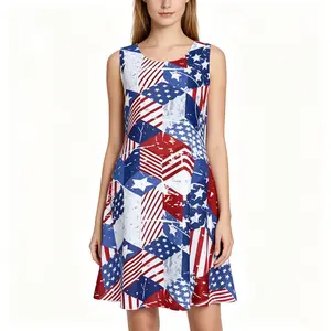 Women's 2026 Summer Dresses 4th of July Independence Day A-Line Swing Dress Sleeveless Stars Stripes Patriotic Soft Flowing Casual Beach Vacation Party Outfit Daily Wear