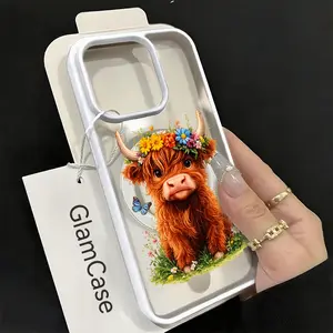 Highland Cow Floral Wreath Phone Case， Cute Boho Style for iPhone 17 16 15 14 13 12 11 Plus Pro Max. GiftA17