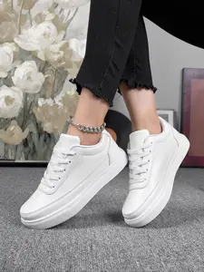 Women's Simple Style Basic Sneakers Trainer, Round Toe Sneakers, Walking Shoes, Sports Shoes, Low Top Lace-Up Flat Shoes, Korean Fashion Style, Casual Everyday Wear, Comfortable Boardwalks, Low Top Trainers