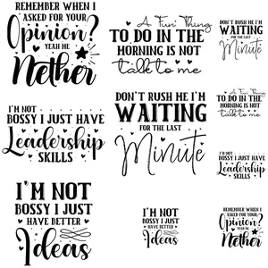 10-Piece Creative Funny Text Stickers, Heat Transfer Vinyl Decals, DTF Print Iron-On Patches for Clothes & Bags, Crafts