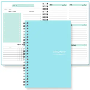 A5 Week Plan Notebook, Non-Date Weekly Planner, Productivity Planner, Spiral Bound, Goal + To-Do + Habit Tracker, Minimalist Office Learning Journal, Workbook Journal