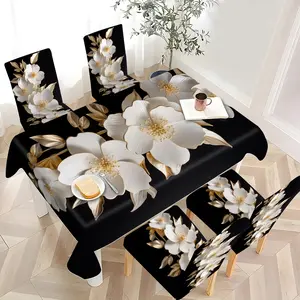 4/6 pieces of dining chair cover and tablecloth sets, thickened, Removable Washable Slipcover, (1 tablecloth + 4 or 6 chair covers), easy to care for, reusable, for home decoration