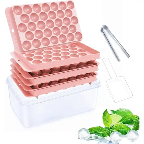 MIUVA 3-Pack Stackable Round Plastic-Silicone Ice Cube Trays with Lids, Reuse-Friendly Ball Molds & Scoop, Kitchen Utensils Set for Freezer, Ideal for Friends & Family, Creates Abs Smooth Balls
