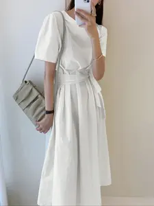 Summer Thin Solid Color Simple Straight Dress, Round Neck Short Sleeve Fresh Style Women's Dress, Casual Fashion for Daily Wear