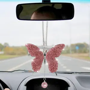 JOYTUTUS 2026 Valentine's Day Gift Glam Butterfly Car Mirror Decor with Pearl Crystal Drops Car Accessories for Her Elegant and Sparkling Design