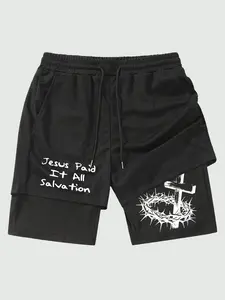 Jesus Print Two-Piece Beach Shorts, Quick-Dry, Anti-Embarrassment, Perfect for Vacation/beach, Casual Summer Fitted Style, Swim Shorts