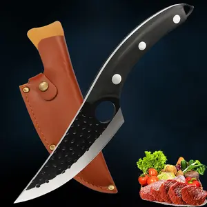 Portable black kitchen Knife Cutting Meat Boning and Peeling Knife Small Curved Knife Killing Fish Pig Sheep Cutting Pork Fruit Knife Barbecue Knife