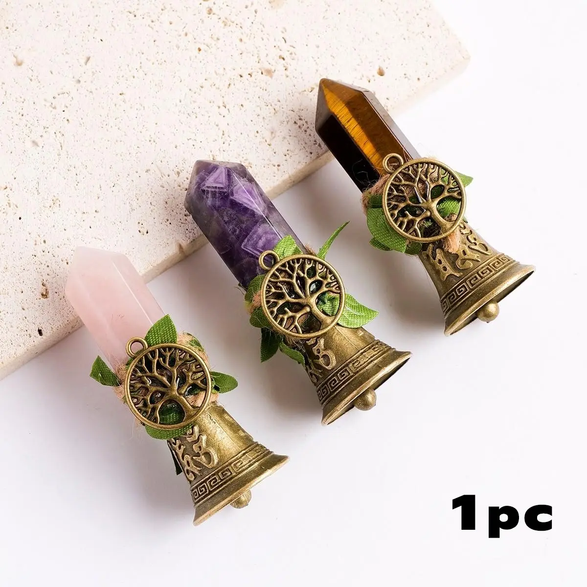 Natural Crystal Copper Bell for Home Decoration, Indoor Decoration, 1pc Handcrafted Brass Bell for Christmas Gifts, Unique Bed Call Reminder, Home Ornament, Crystal Decorative Ornaments