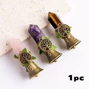 Natural Crystal Copper Bell for Home Decoration, Indoor Decoration, 1pc Handcrafted Brass Bell for Christmas Gifts, Unique Bed Call Reminder, Home Ornament, Crystal Decorative Ornaments