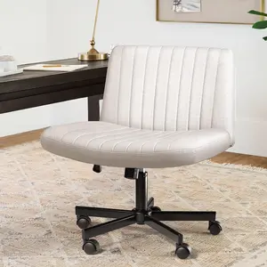 Criss Corss Chair with Wheels,Fabric Padded Armless Wide Office Desk Chairs,120° Rocking Swivel Mid Back Computer Task Vanity Chair for Home Office, Small SpaceComputer chair home simple and comfortable girls makeup chair