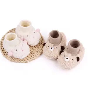 Christmas Baby Winter Shoes Unisex Cozy Fleece & Faux Sherpa Booties with Adorable Bear Design Non-Skid Ankle Socks for Infants & Toddlers 0-18 Months