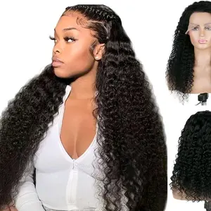 250% Density 13X6 28 Inch Deep Wave Lace Front Wigs Human Hair Curly Wig
