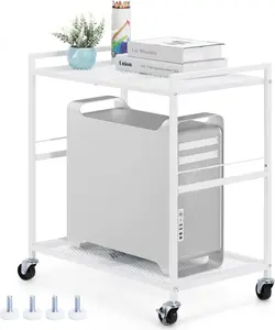 Computer Tower Stand White PC Tower Stand 2 Tier CPU Holder with Wheels Metal Mobile Computer Tower Cart Rolling PC Cart Floor for Fax  Office