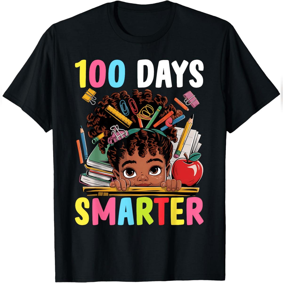 100 Days Of School Shirt Afro Girl 100th Day Teacher T-Shirt Comfy Everyday T-Shirt