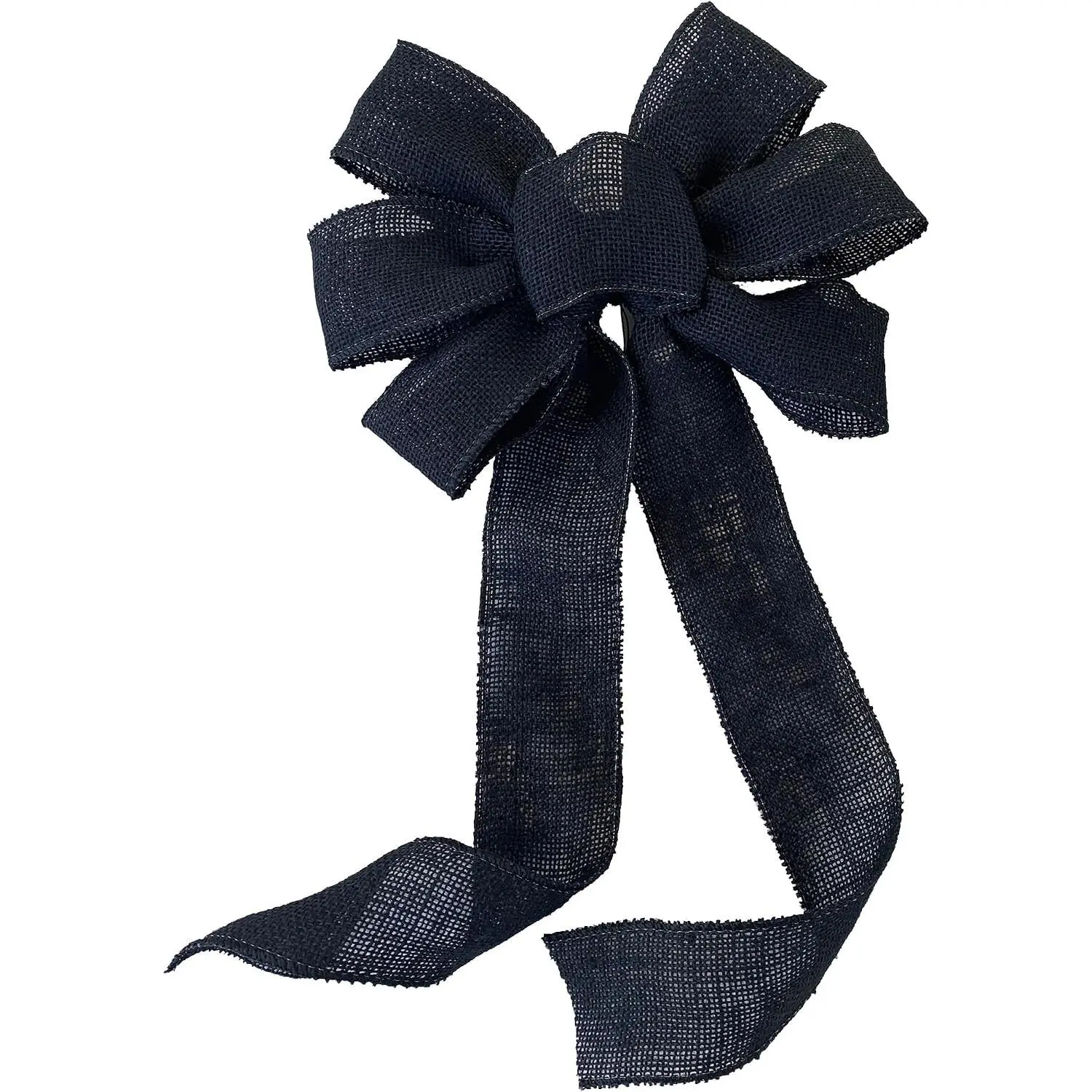 Wired Black Burlap Wreath Bow - 10" Wide x 18" Long, Halloween, Fall | Fall, Thanksgiving, Christmas, Ribbon, Front Door Decor, Formal Event Decoration, Farmhouse, Funeral