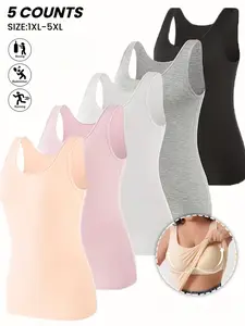 Plus Size Women's Sleeveless Workout Padded Top, Buit in Bra Vest,Soft Skin-Friendly High Elastic Yoga Tank Top,Wide Shoulder Strap,Fitted Activewear for All Seasons