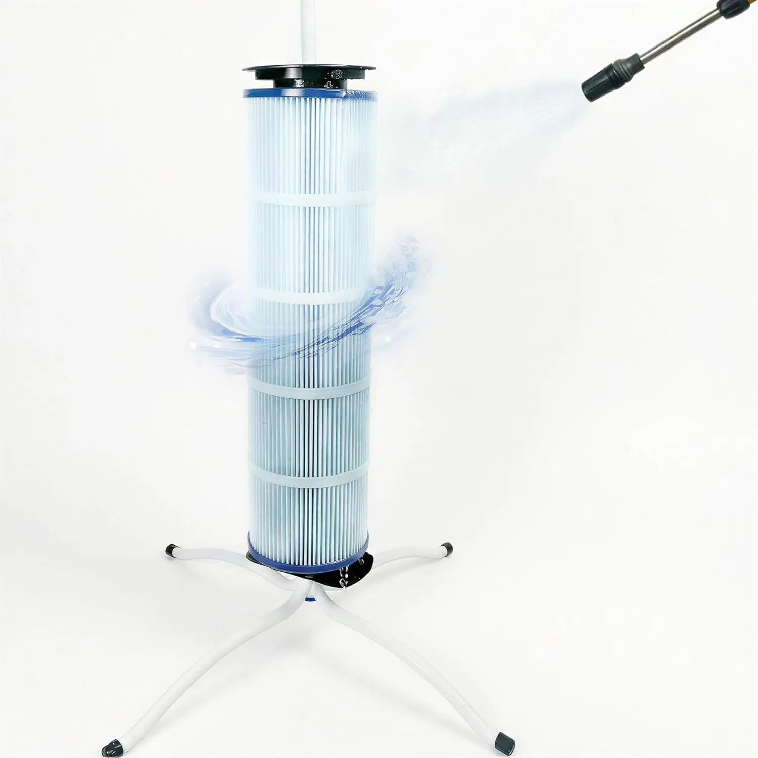 Universal Pool Filter Cleaning Stand - 360° Rotatable, No Bending, Fast Deep Cleaning for Pleats & Crevices, Time & Effort Saving Cartridge Filter Holder