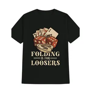 Men's casual versatile round-neck T-shirt, men's top with poker card and dice print, men's gift