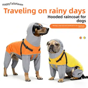 No More Separate Leash Hassle!4-Leg Hooded Raincoat for Large Dogs| Built-in Harness, Clear Visor Hood, Comfort & No Restriction
