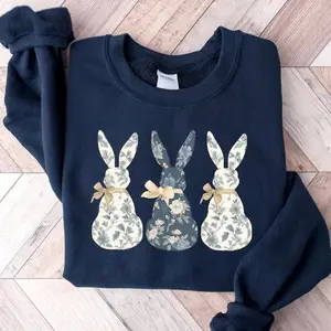 Floral blue bunny sweatshirt with a cute Easter bow, trendy coquette crewneck sweater for women, soft, stylish spring bunny top and a perfect Easter gift for her.