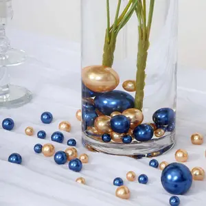 200Pcs Assorted Pearl Beads Vase Fillers in Navy Blue and Gold - Lustrous DIY Craft Bead Set