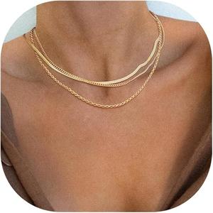 FREEKISS Herringbone Necklace for Women Dainty Snake Chain Choker Necklaces,Simple Layered Necklaces Jewelry Gift for Women