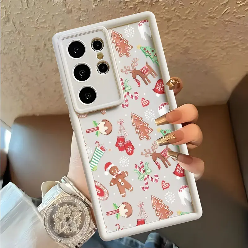 Christmas Gingerbreadman, Reindeer & Tree Candy Pattern TPU Phone Case for Samsung Galaxy S22+, S23 Ultra, S24 Plus, S25 - Shockproof, Non-Slip, Military-Grade Protection Silicon Cover