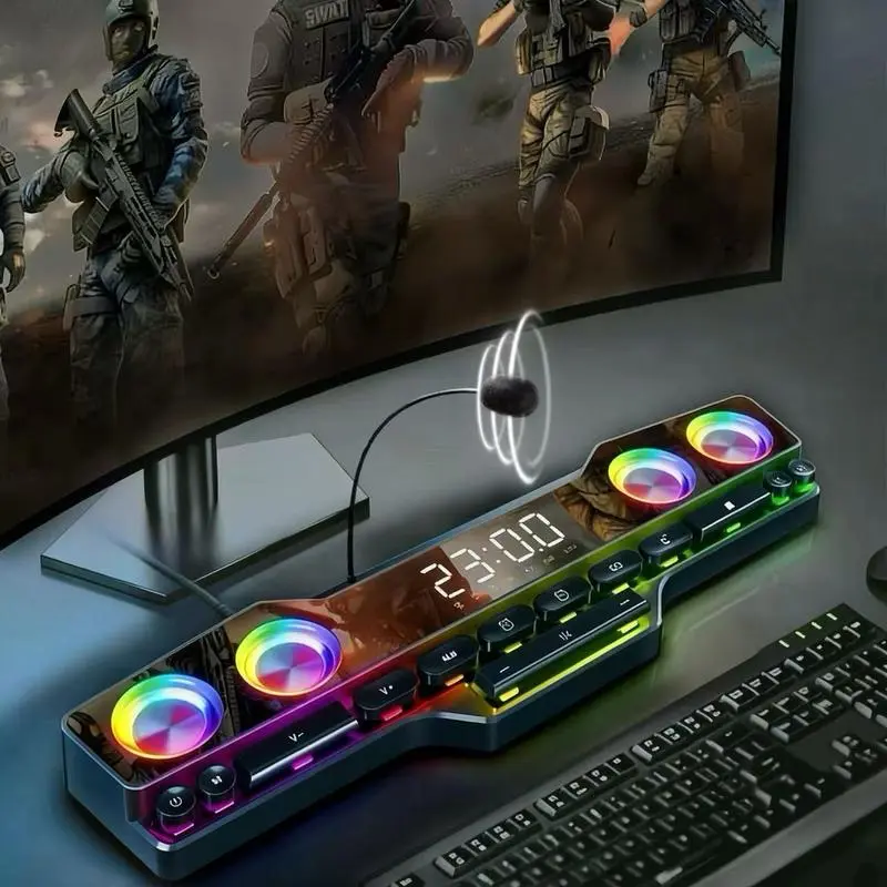 Bluetooth RGB Gaming Party Speaker with Microphone - Portable Wireless Speaker, 3600mAh Battery, Fidelity Dynamic Stereo Lossless Sound, Color Lighting, Footstep Detection, USB Powered, Gamer Stuff Gift, Bluetooth Speaker tiktokshopbacktoschool