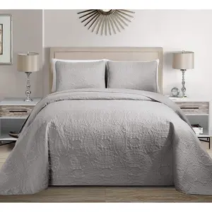 Embossed Coverlet Bedspread Oversize Set Solid Austin Silver, King/California King
