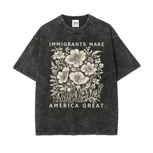 Immigrants Make America Great Oversize Unisex Anti-ICE Washed T-Shirt for Women and Men's Unisex Fit Batik Cotton Oversize Streetwear Menswear  Super Soft Pre-Shrunk