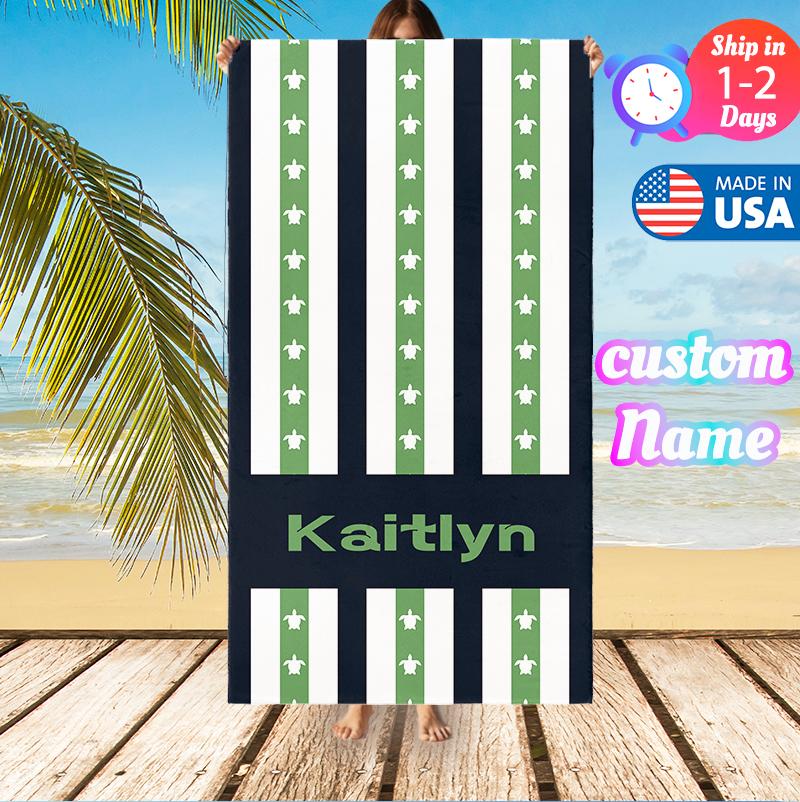 Custom Kaitlyn Themed Striped Beach Towel, Nautical/Star/Space Personalized Towel