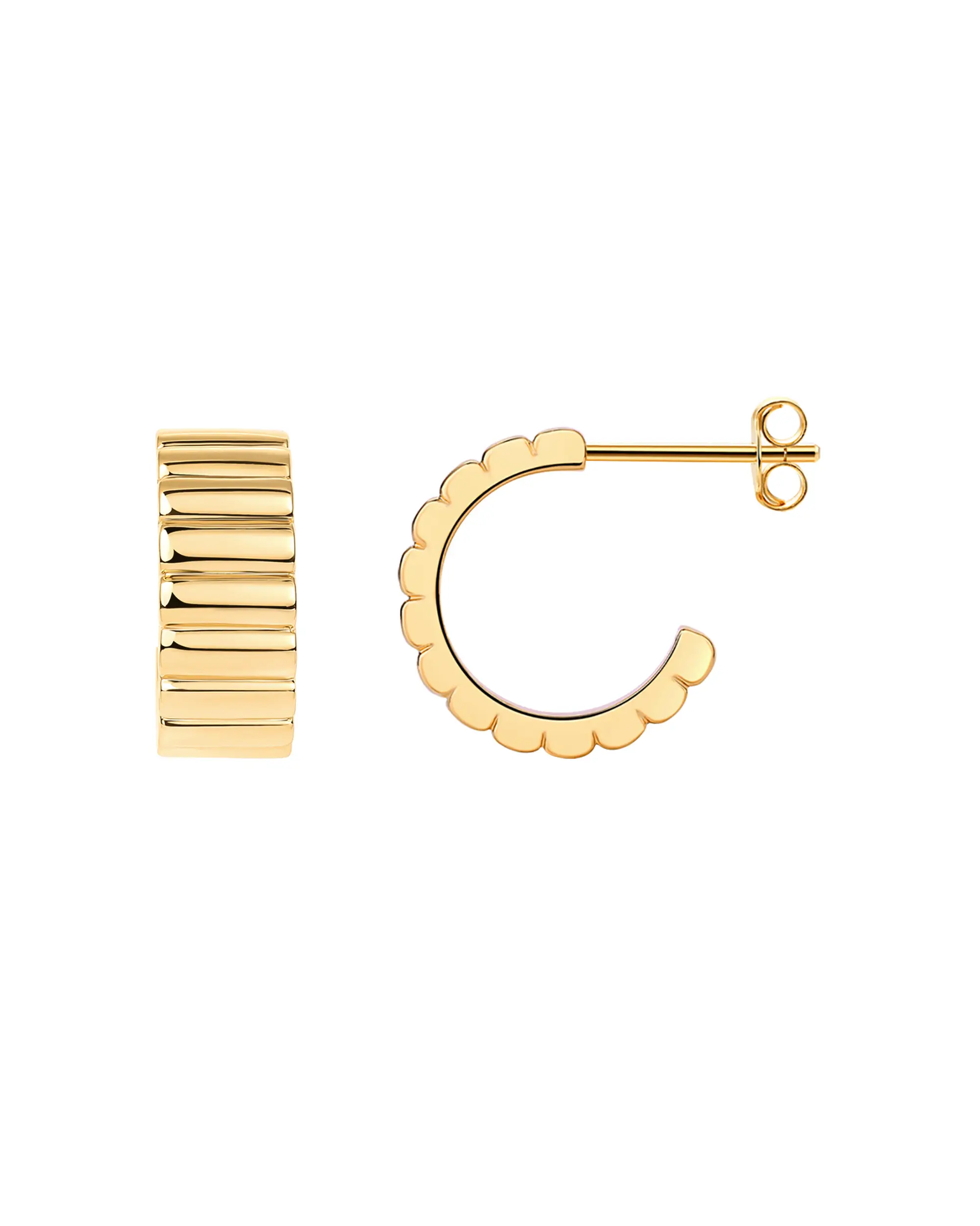 PAVOI 14K Gold Plated Statement Ridges Ribbed Hoop Earrings for Women | Chunky Croissant Huggie Hoops