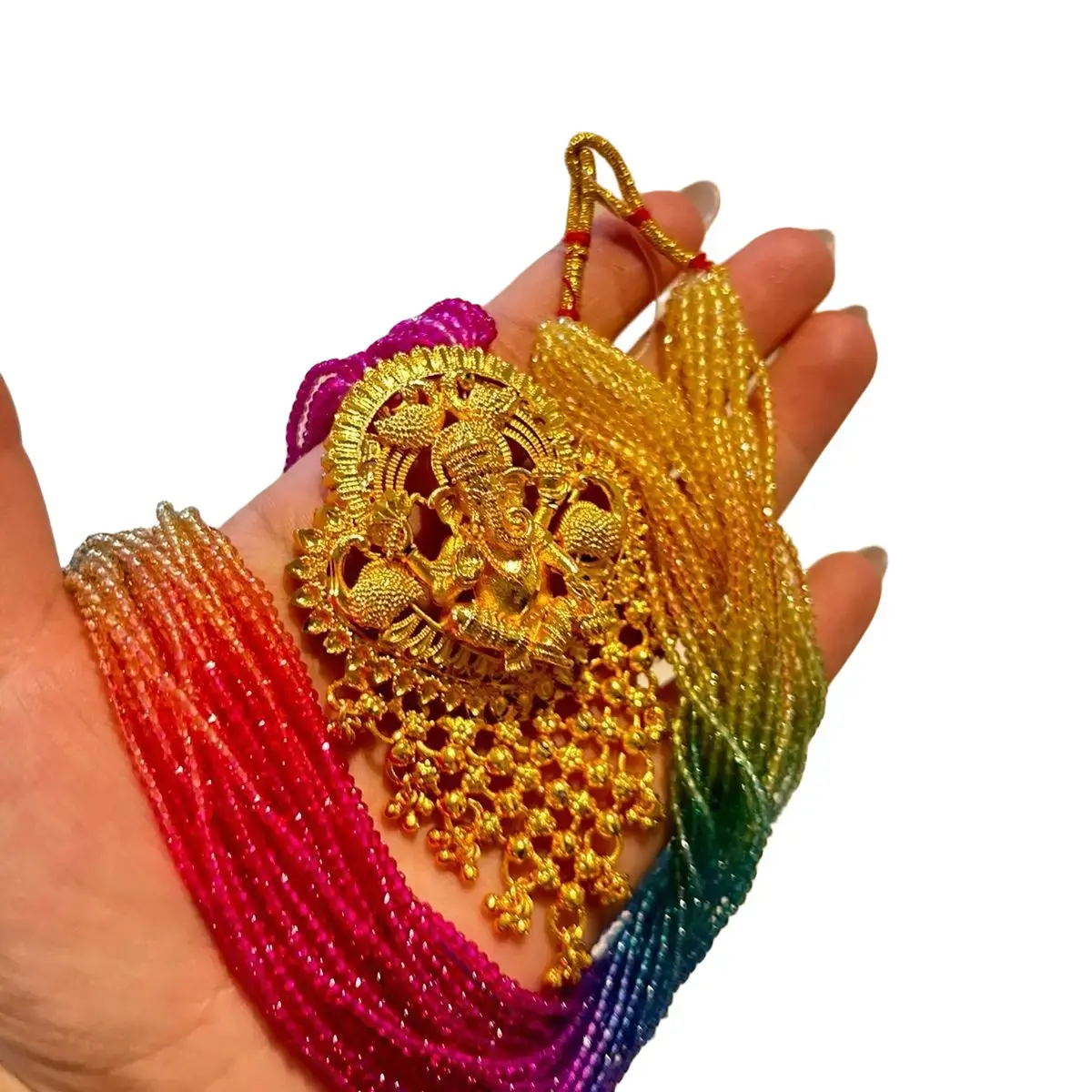 Ganesh gold plated pendant with hydro potey long