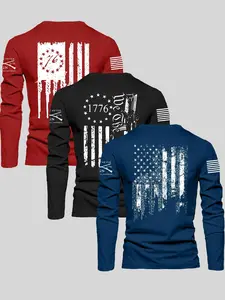 Men's Classic Crew Neck Long Sleeve T-Shirt, Flag Series Graphic Print Design, Soft Breathable Fabric, All Seasons Wear