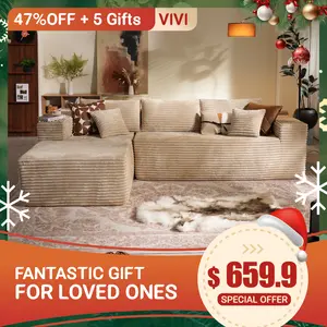 [2 Package Shipping]Ovios 104" Cloud Sectional Couch with L-Shaped Chaise, Modern Modular Design, No Assembly Required, Plush Corduroy Cloud Velvet Fabric, 2 Pieces