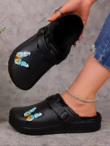 Women's Butterfly Print Mules, Casual Eva Lining Slip-On Shoes, Lightweight Winter Footwear, Comfortable Home & Office Sandals, Foot Clogs