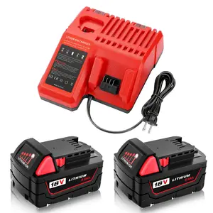 2-Pack 8000mAh REDLITHIUM Battery & Charger for Milwaukee M18 Tools | Extended Runtime for 48-11-1880/48-11-1860 Series